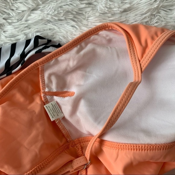 Nwot Coral Orange Mid Waist Bikini Ruffle Spaghetti Strap Top - Picture 10 of 14